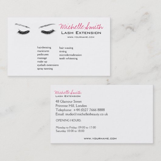 Gesloten ogen lange zweetuitbreiding visitekaartje (Voorkant / Achterkant)