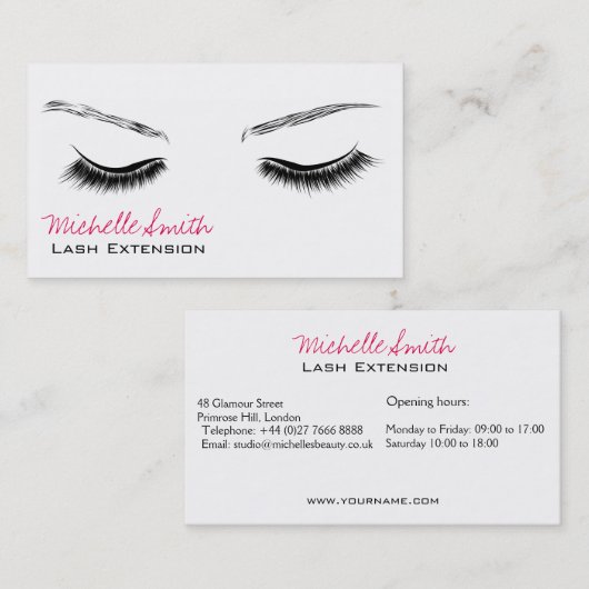 Gesloten ogen lange zweetuitbreiding visitekaartje (Voorkant / Achterkant)