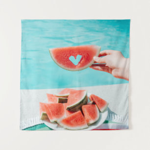 Gesloten watermeloen op wit papier wandkleed