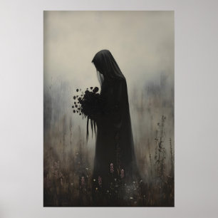 Gesluierde Vrouw Zwarte Rozen Gotische Weduwe Kuns Poster