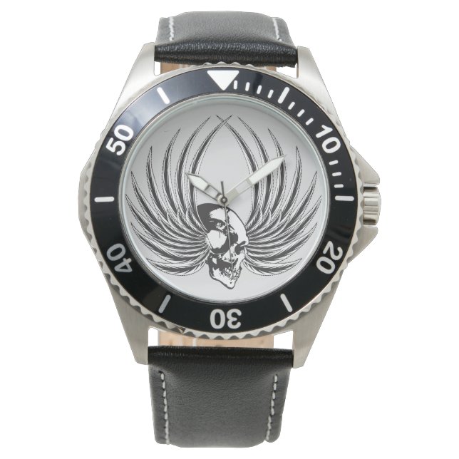 Gesmede schedel met vleugels horloge (Voorkant)