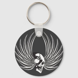 Gesmede schedel met vleugels sleutelhanger
