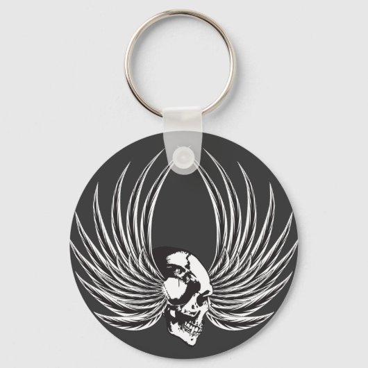 Gesmede schedel met vleugels sleutelhanger (Voorkant)
