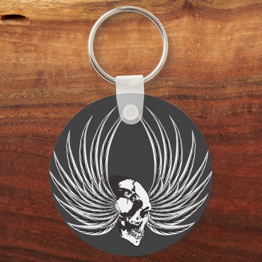 Gesmede schedel met vleugels sleutelhanger (Voorkant)