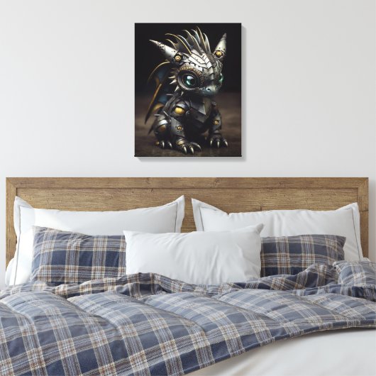 Gesmeed vuur: De Metal Baby Dragon Canvas Afdruk (Insitu (Slaapkamer))