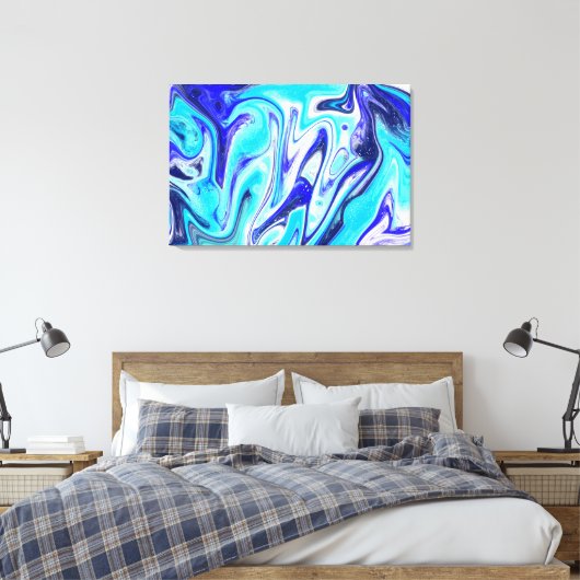 Gesmolten blauw | Marmer Fluid Art Canvas Afdruk (Insitu (Slaapkamer))