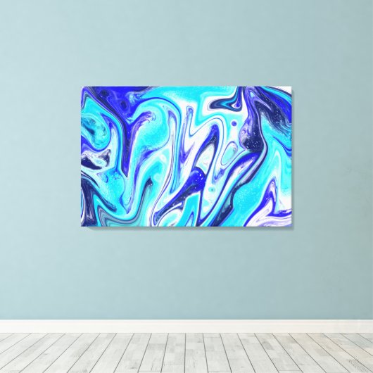 Gesmolten blauw | Marmer Fluid Art Canvas Afdruk (Insitu (Houten vloer))