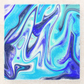 Gesmolten blauw | Marmer Fluid Art Glazen Onderzetter (Voorkant)