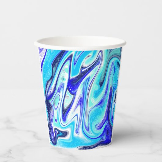 Gesmolten blauw | Marmer Fluid Art Papieren Bekers (Voorkant)