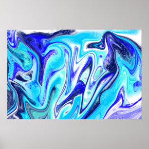 Gesmolten blauw   Marmer Fluid Art Poster