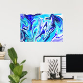 Gesmolten blauw | Marmer Fluid Art Poster (Thuiskantoor)