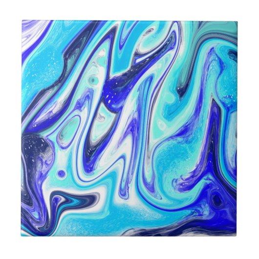 Gesmolten blauw | Marmer Fluid Art Tegeltje (Voorkant)