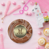 Gesmolten chocolade cacao fudge swirl dessert brui papieren bordje (Feest)