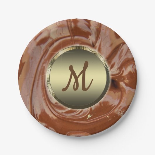 Gesmolten chocolade cocoa fudge wervel dessert bru papieren bordje (Voorkant)