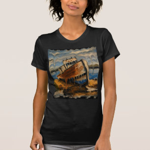 Gesmolten gestrand Schiff Surrealistisch kustsch T-shirt