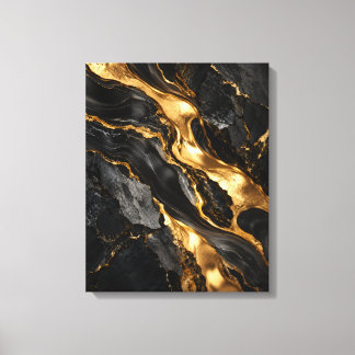 Gesmolten Goud door Zwarte Marmer Canvas Afdruk