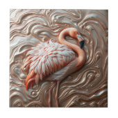 Gesmolten Goud Koper en Zilver Sierlijke Flamingo Tegeltje (Voorkant)