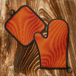 Gesmolten kopereffect Moiré Stripes Trippy Abstrac Ovenwant & Pannenlap Set