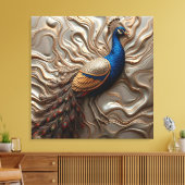 Gesmolten metalen bas-reliëf majestueuze pauw canvas afdruk (Insitu (Woonkamer))