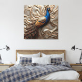 Gesmolten metalen bas-reliëf majestueuze pauw canvas afdruk (Insitu (Slaapkamer))