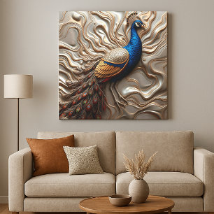Gesmolten metalen bas-reliëf majestueuze pauw canvas afdruk