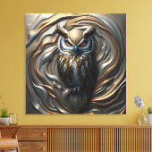 Gesmolten Metallic verguld Goud en Zilveren Uil Canvas Afdruk (Insitu (Woonkamer))