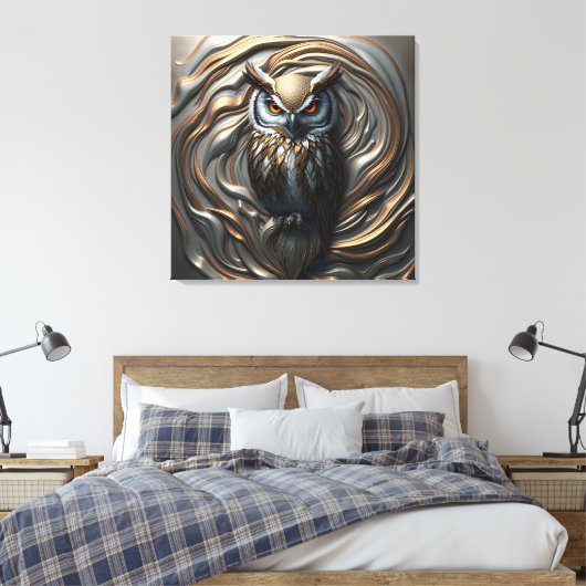 Gesmolten Metallic verguld Goud en Zilveren Uil Canvas Afdruk (Insitu (Slaapkamer))