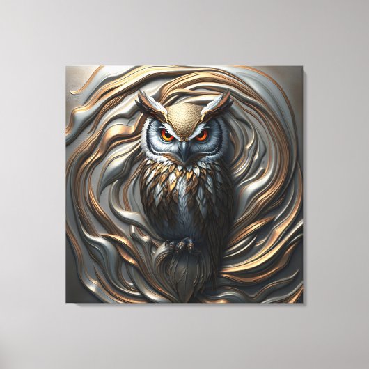 Gesmolten Metallic verguld Goud en Zilveren Uil Canvas Afdruk (Voorkant)