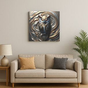 Gesmolten Metallic verguld Goud en Zilveren Uil Canvas Afdruk