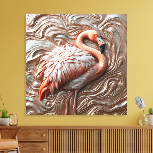Gesmolten Roos Goud Koper Zilver Elegante Flamingo Canvas Afdruk (Insitu (Woonkamer))