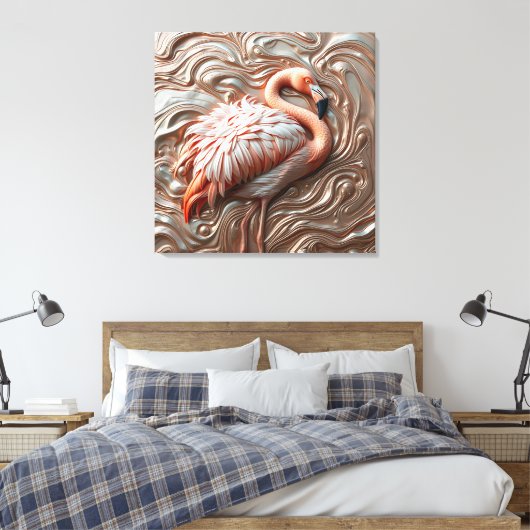 Gesmolten Roos Goud Koper Zilver Elegante Flamingo Canvas Afdruk (Insitu (Slaapkamer))