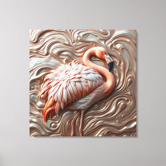 Gesmolten Roos Goud Koper Zilver Elegante Flamingo Canvas Afdruk (Voorkant)