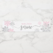 Gesmolten sneeuw roze en zilveren sneeuwvlokken wi waterfles etiket (Enkel label)