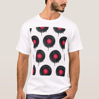 Gesmolten vinyl platen, artistiek patroon. t-shirt