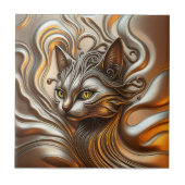 Gesmolten Vloeibare Metallic Goud en Zilveren Katt Tegeltje (Voorkant)