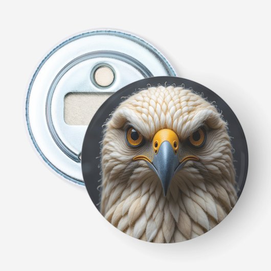 Gesmolten vogelportret button flesopener (Voorkant)