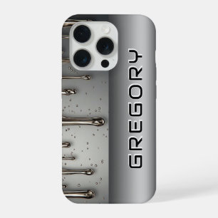 💎 Gesmolten Zilver Naam Kunst – Chroom Vloeibare  iPhone 15 Pro Case