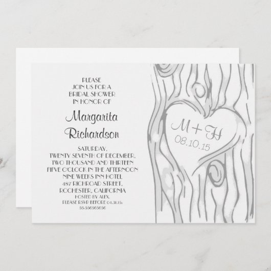 Gesneden boom moderne bruids douche uitnodigingen (Voorkant / Achterkant)