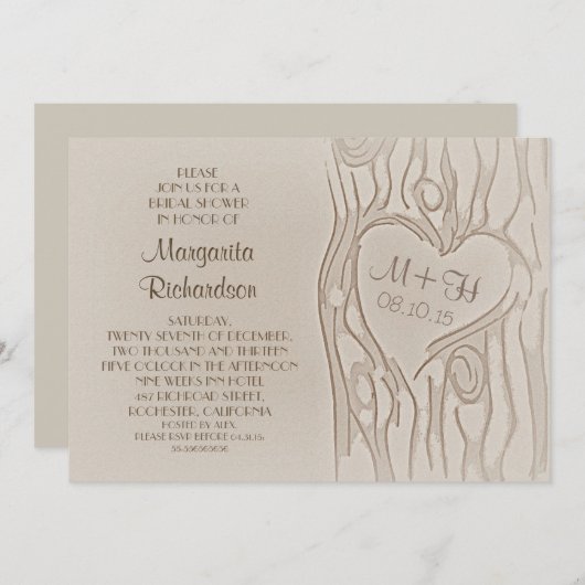 Gesneden boom rustieke bruids douche uitnodigingen (Voorkant / Achterkant)