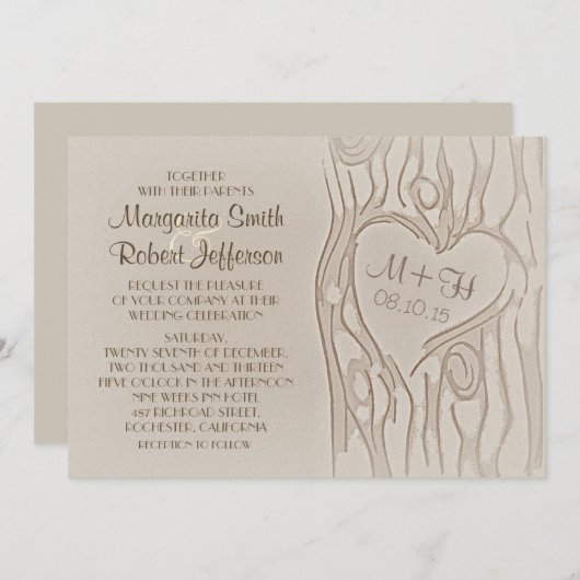 Gesneden boom rustieke bruiloft uitnodigingen (Voorkant / Achterkant)