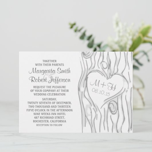 Gesneden boom rustieke bruiloft uitnodigingen (Staand voorkant)