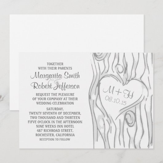 Gesneden boom rustieke bruiloft uitnodigingen (Voorkant / Achterkant)