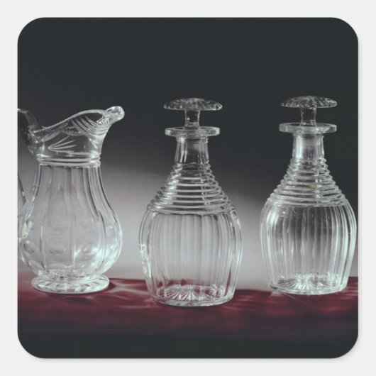 gesneden glazen decanters en jug, c.1840 vierkante sticker (Voorkant)