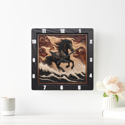 Gesneden Golf Galoping Hout Paard Klok (Huis)
