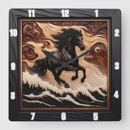 Gesneden Golf Galoping Hout Paard Klok (Voorkant)