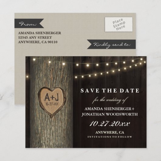 Gesneden Grootvader Eikenboom Save The Date Cards Aankondigingskaart (Voorkant / Achterkant)