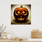 Gesneden Halloween Pompoen Jack O Lantern Muur Poster (Keuken)