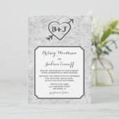 Gesneden Hart Berk Bast Bast Huwelijksuitnodiginge Kaart (Staand voorkant)