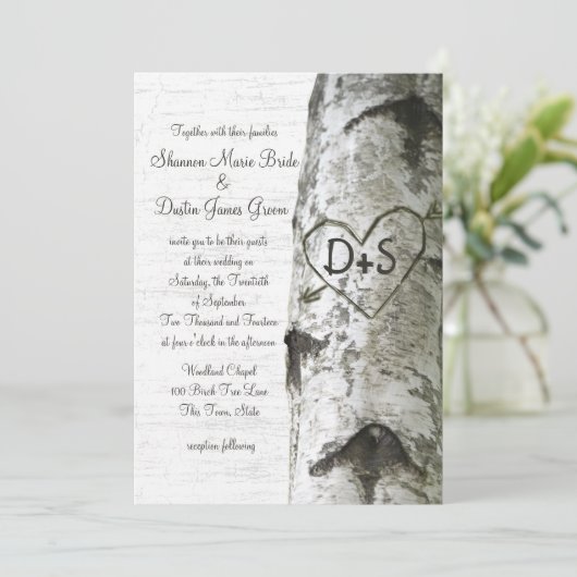 Gesneden Hart Berk Boom Bruiloft Kaart (Staand voorkant)