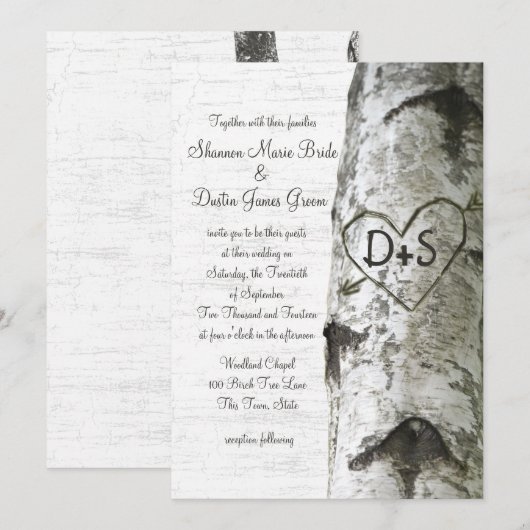 Gesneden Hart Berk Boom Bruiloft Kaart (Voorkant / Achterkant)